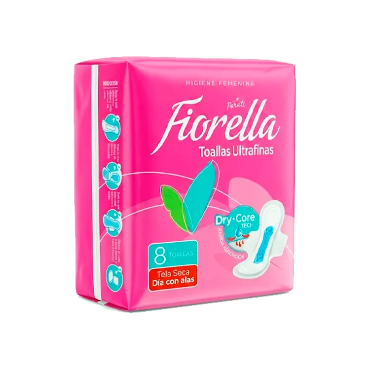 Toallas Ultrafinas Fiorella Paratí Tela Seca Día con Alas 8 u